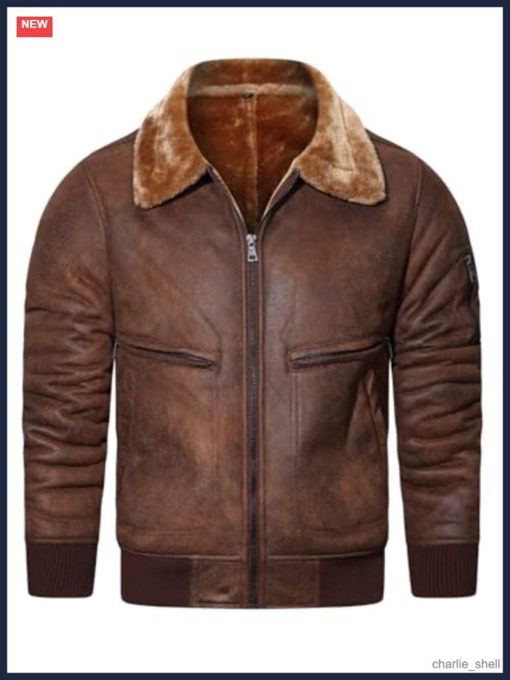 Men's Faux Fur Leather Jacket Bomber Coat Zip Warm